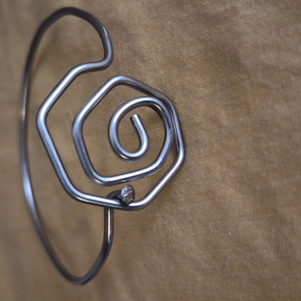 Handcrafted Bicycle  Spoke Silver Wire Metal Floral Rose Cuff Bracelet